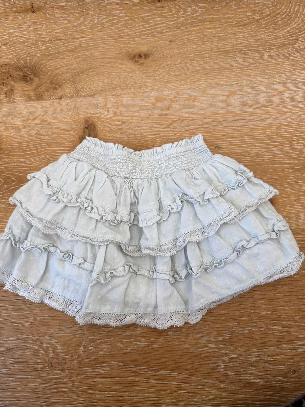 LoveShackFancy Light Blue Tiered Ruffle Eyelet Skirt